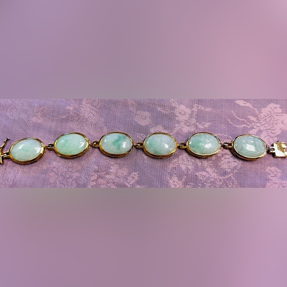 Beautiful Jade 925 Sterling Silver Gold Overlay Bracelet